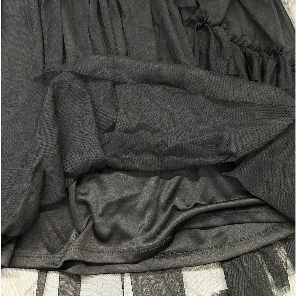 Tulle Skirt M/L with Asymmetric Ruffles Sheer Mesh Layers Grunge Chic